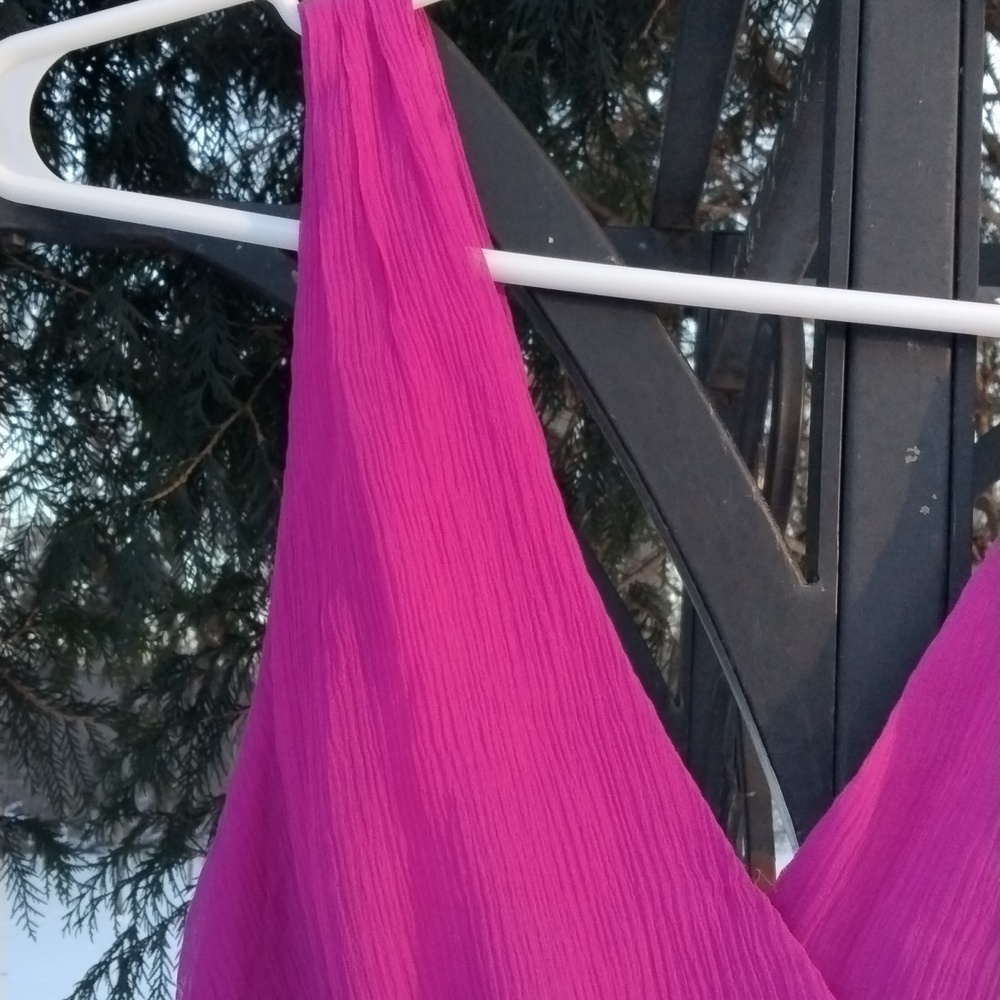 NWT J. Crew 100 % silk Chiffon Magenta Sleeveless Empire Waist Dress Size 8 - Picture 4 of 14